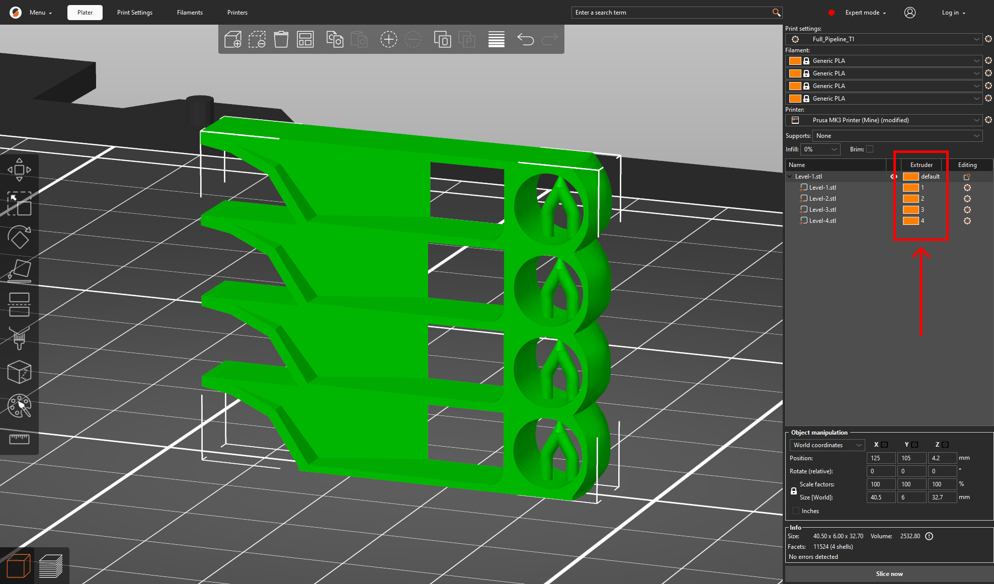 Select a different extruder for each part